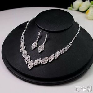 Diamond necklace earrings set silver